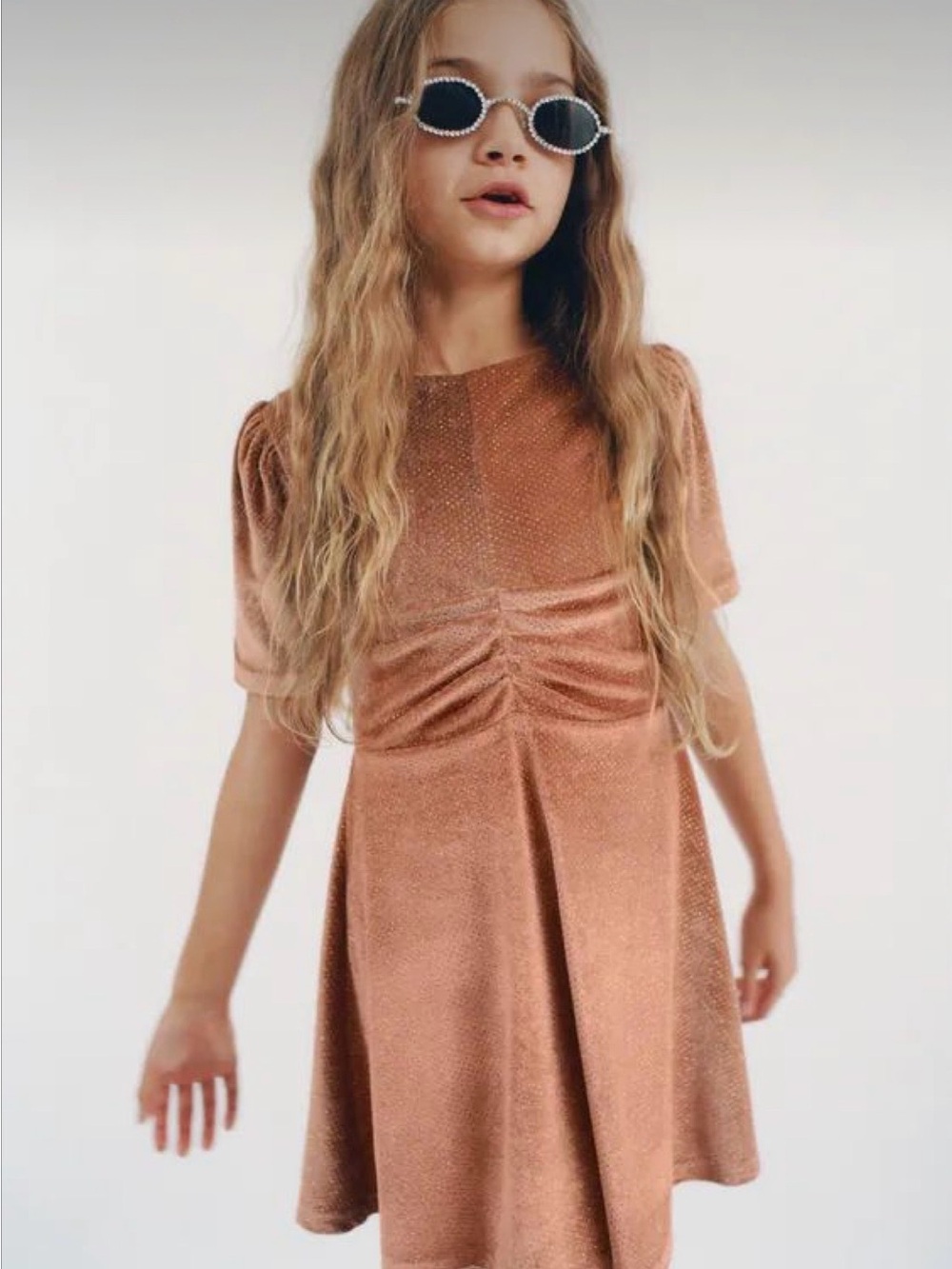 Zara Girls Gold Speckled Party Holiday Velvet Dress Sz 13-14